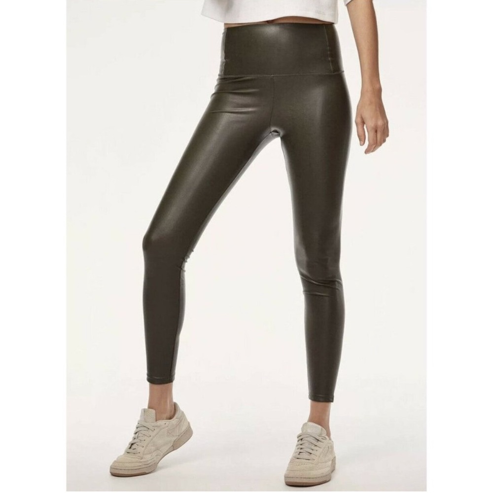 Aritzia Wilfred Free High Waist Daria Faux Leather legging pant Large Grey Olive